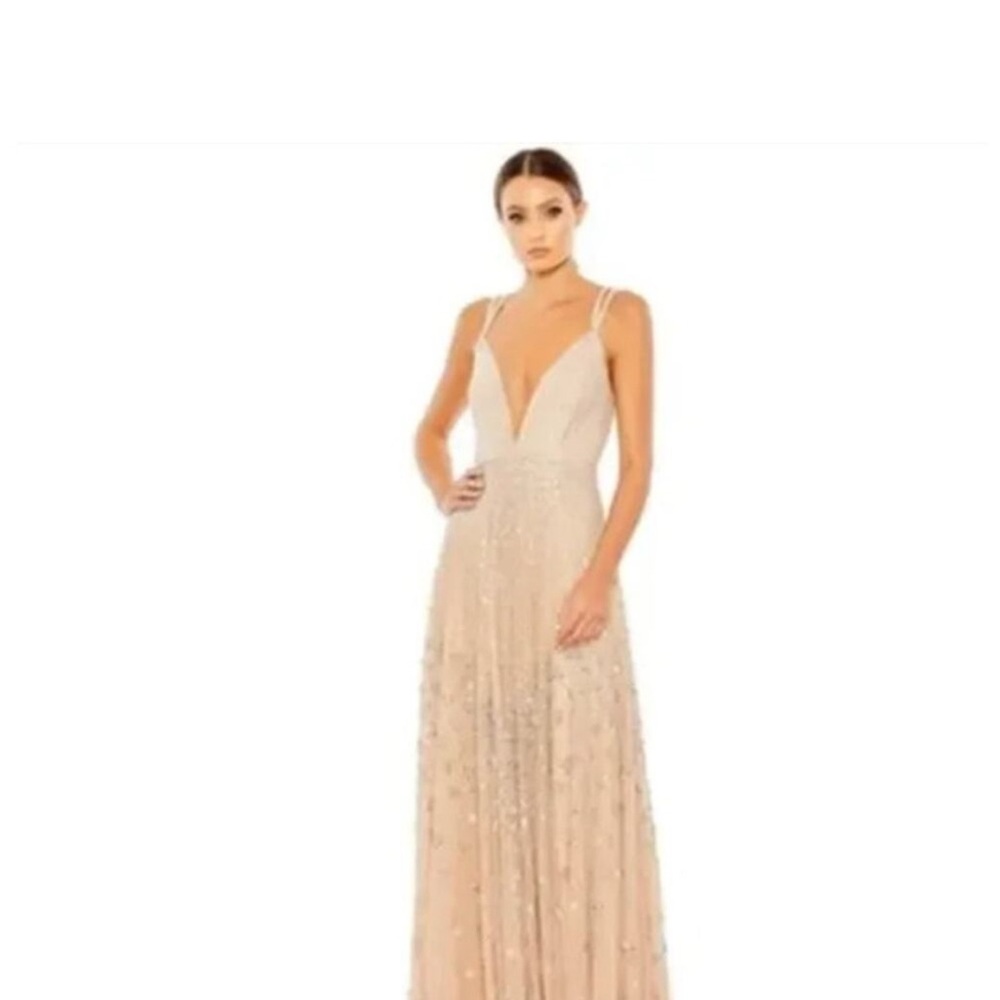 MAC DUGGAL Dress Size 4 Evening Gown Cream Strappy Adjustable Floral